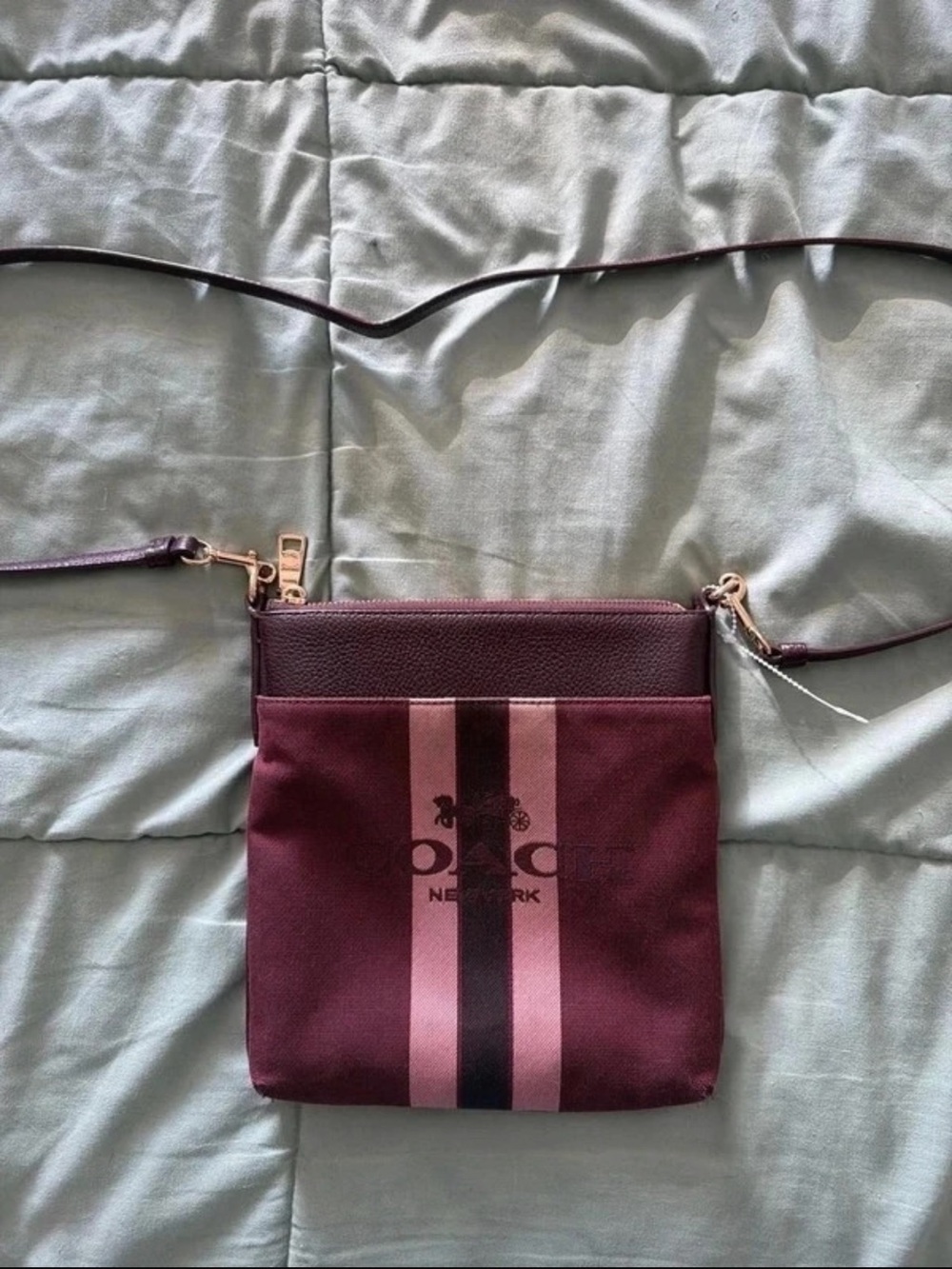 Coach Burgundy Crossbody with Pink and Dark Stripe